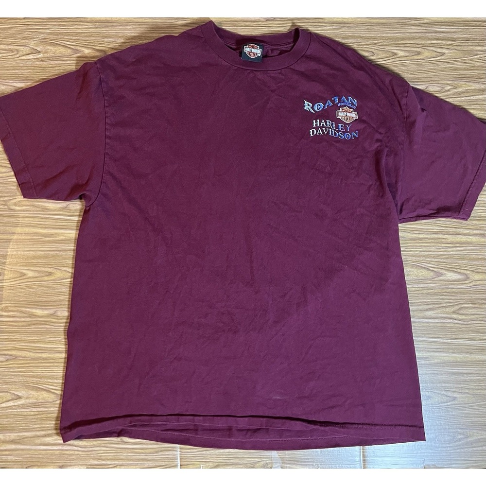 Vintage Roatan Honduras Harley-Davidson XL Burgundy T-shirt Motorcycle